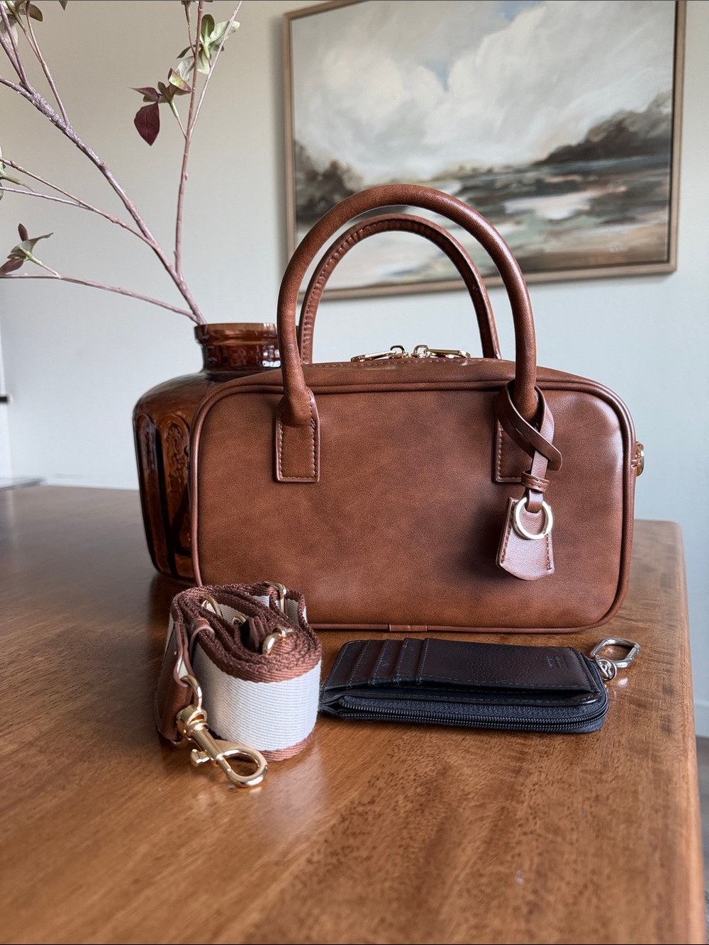 Universal Thread top handle with genuine leather card case